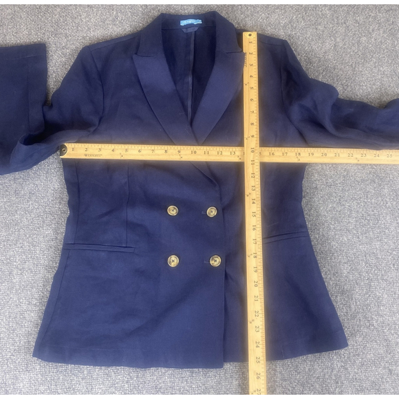 J McLaughlin Blazer Womens 6 Blue Linen Jacket Double Breasted Buttons Career - Picture 4 of 10